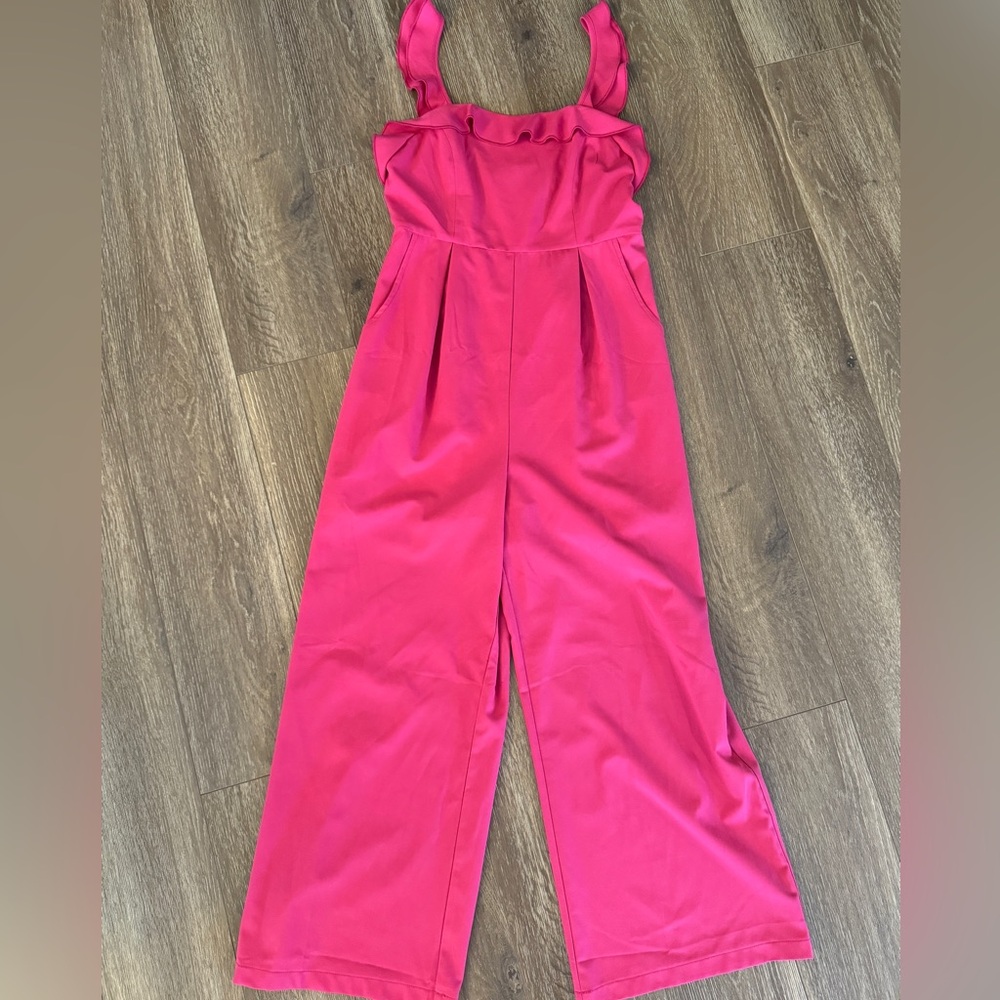 Pink Blush Hot Pink Jumpsuit Romper with Ruffle Detail, Size Medium